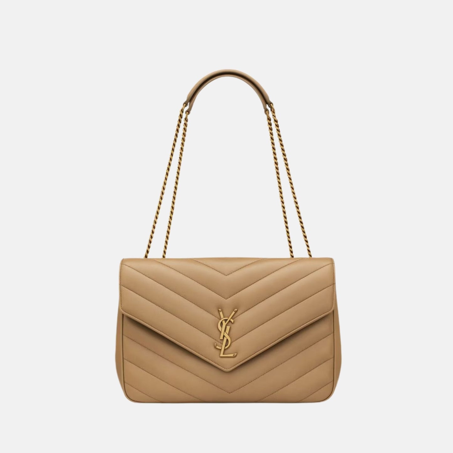 Yves Saint Laurent Loulou Large In Matelasse Lambskin, Tan, Front