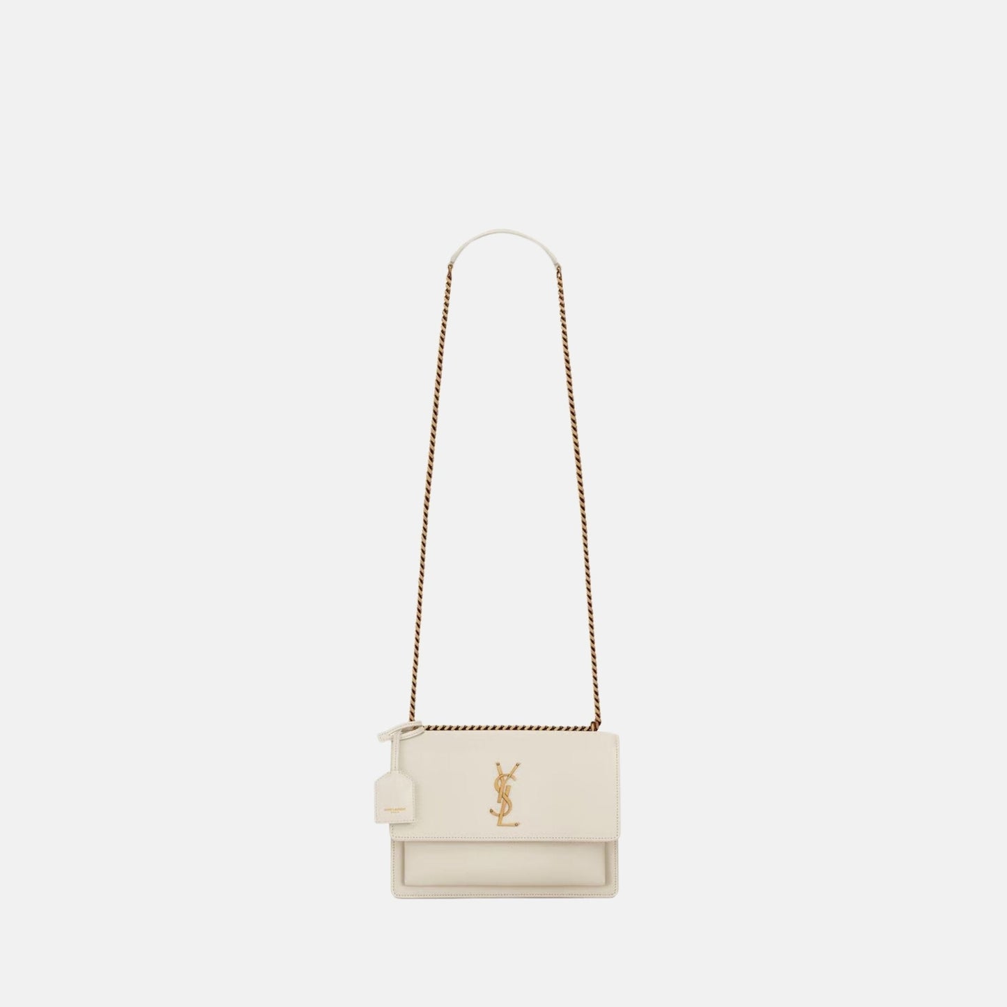 Yves Saint Laurent Sunset Medium In Smooth Leather, Blanc, Front