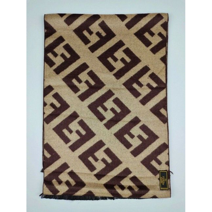 Fendi Brown Tan Zucca Print Logo Cashmere Scarf
