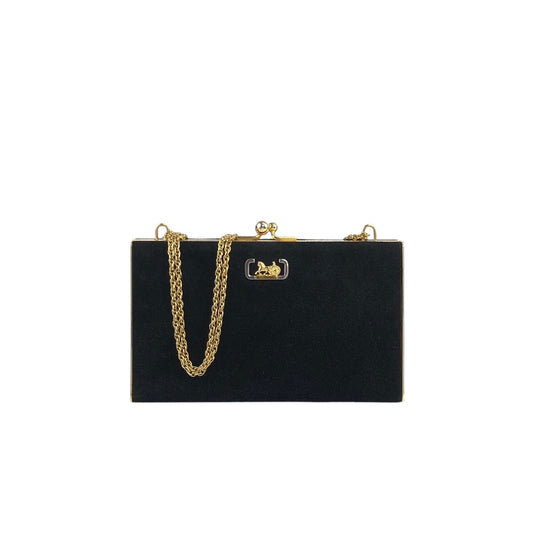 CELINE Horse Carriage Chain Shoulder bag Hobobag Black Vintage a875h8