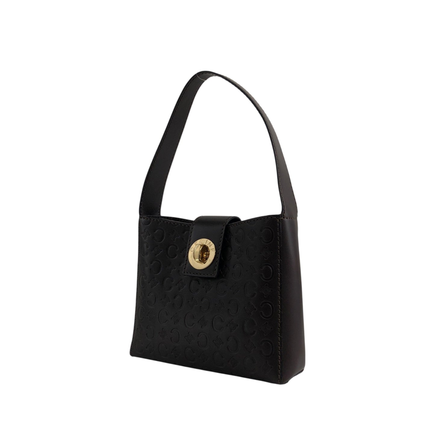 CELINE Turn Lock Small Handbag Brown Vintage 2h8bw4