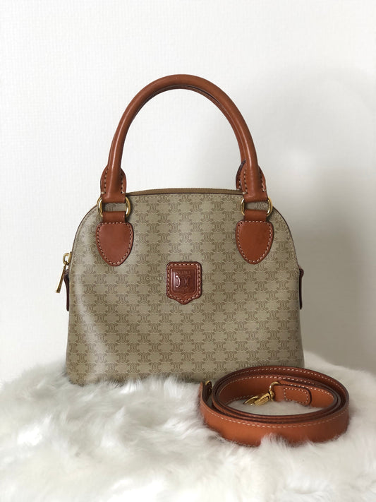 CELINE  Leather Two-way Handbag Shoulder bag Beige Vintage d7kytj